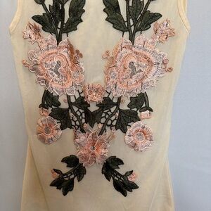 Rue 21 Womens Bodysuit Top Flowers Mesh Lined Sleeveless Snap Button Stretch S